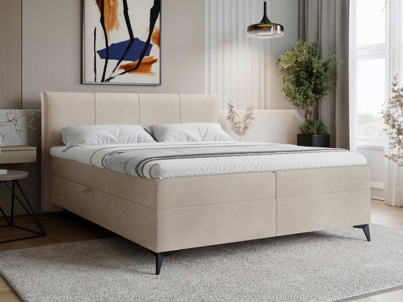 Thoros Täydellinen Sänkypaketti 180x200 cm Jenkkisänky Säilytystilalla - Beige - Huonekalut - Sänky - Sängyt säilytystilalla