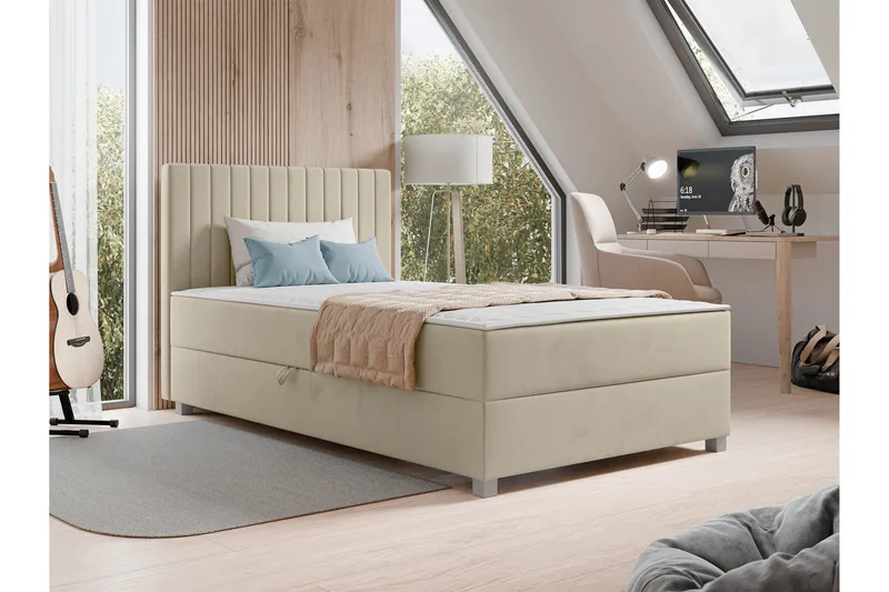 Veyran Sänkypaketti Jenkkisänky ja säilytystilalla 120x200 cm - Beige - Huonekalut - Sänky - Jenkkisängyt