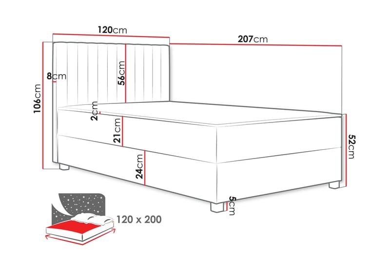 Veyran Sänkypaketti Jenkkisänky ja säilytystilalla 120x200 cm - Rosa - Huonekalut - Sänky - Jenkkisängyt