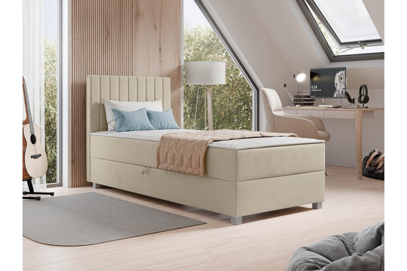 Veyran Sänkypaketti Jenkkisänky ja säilytystilalla 90x200 cm - Beige - Huonekalut - Sänky - Jenkkisängyt