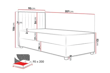 Veyran Sänkypaketti Jenkkisänky ja säilytystilalla 90x200 cm - Harmaa - Huonekalut - Sänky - Jenkkisängyt