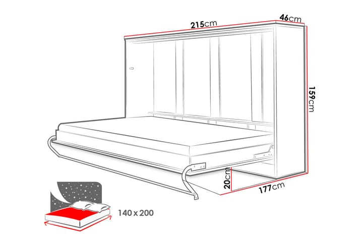 Sänkykaappi Concept Pro 215x127x107 cm - Valkoinen - Kaappisängyt