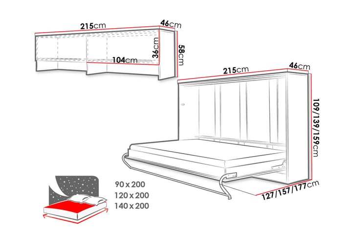 Sänkykaappi Storli - Valkoinen Korkeakiilto - Kaappisängyt