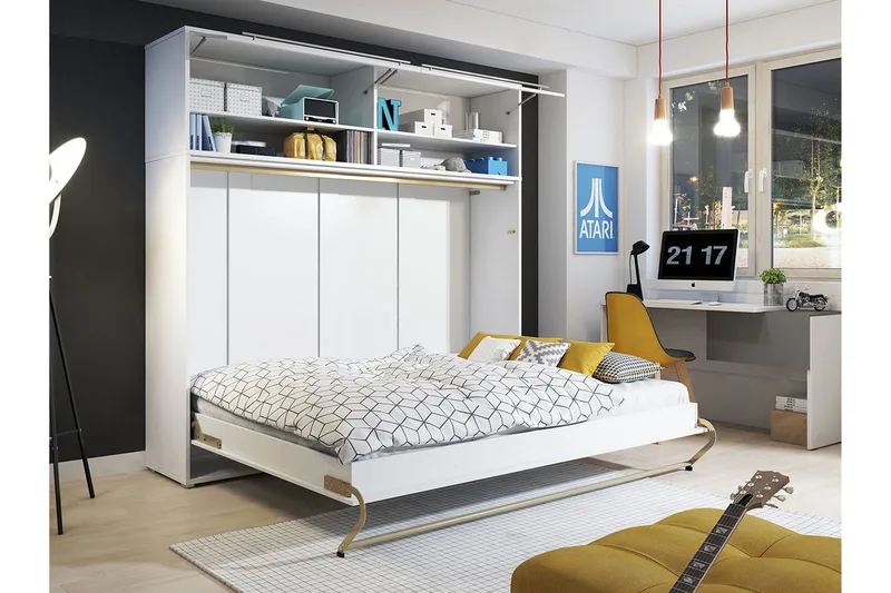 Sänkykaappi Storli - Valkoinen Korkeakiilto - Huonekalut - Sänky - Vierassänky & varavuode - Kaappisängyt