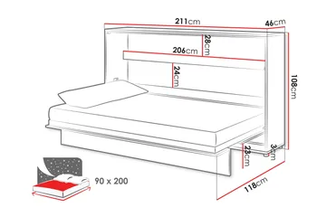 Rauk kaappisänky taitettava sängynä 90x200 cm suorakulmainen maalattua puuta - Valkoinen - Huonekalut - Sänky - Vierassänky & varavuode - Kaappisängyt