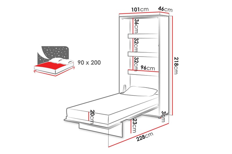 Rauk Sänkykaappi 101x228 cm - Valkoinen - Huonekalut - Sänky - Vierassänky & varavuode - Kaappisängyt