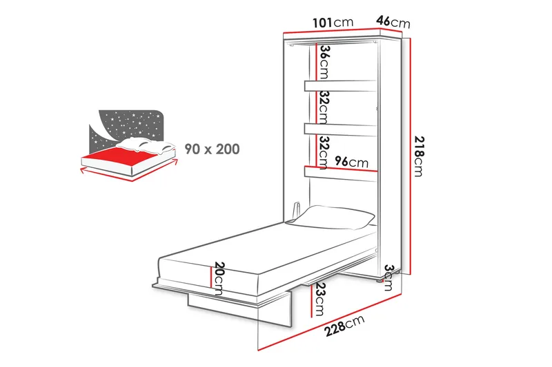 Rauk Sänkykaappi 101x228 cm - Valkoinen - Huonekalut - Sänky - Vierassänky & varavuode - Kaappisängyt