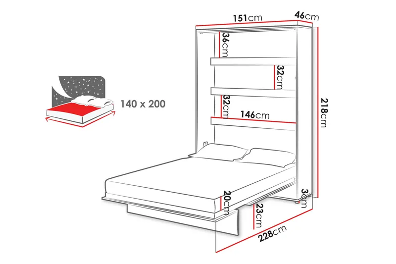 Rauk Sänkykaappi 151x228 cm - Valkoinen - Huonekalut - Sänky - Vierassänky & varavuode - Kaappisängyt