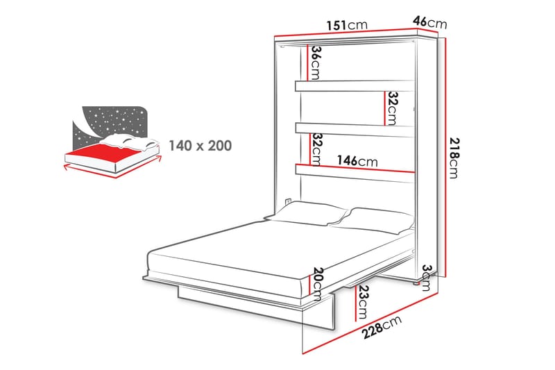 Rauk Sänkykaappi 151x228 cm - Valkoinen - Huonekalut - Sänky - Vierassänky & varavuode - Kaappisängyt