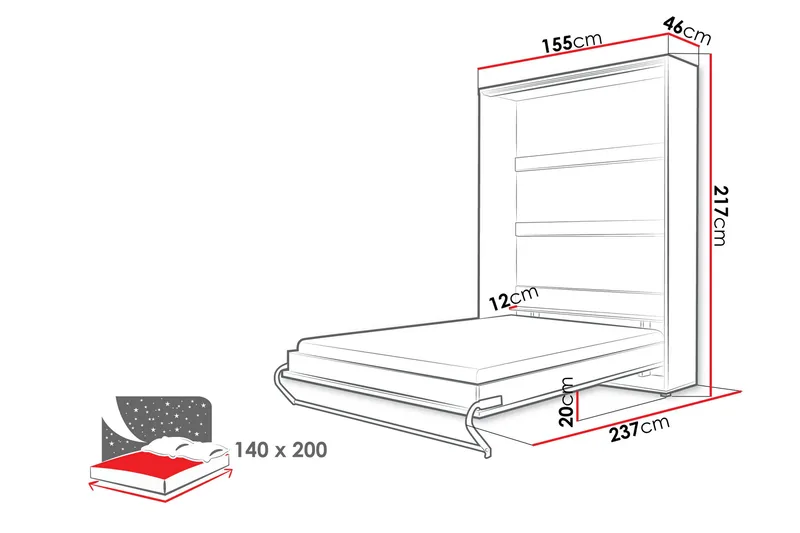 Rauk Sänkykaappi 155x46 cm - Harmaa - Huonekalut - Sänky - Vierassänky & varavuode - Kaappisängyt