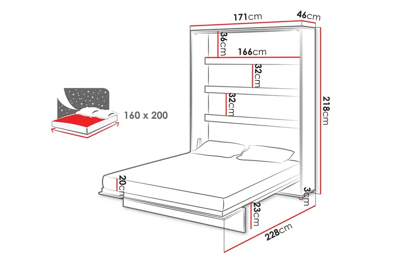 Rauk Sänkykaappi 171x228 cm - Valkoinen - Huonekalut - Sänky - Vierassänky & varavuode - Kaappisängyt