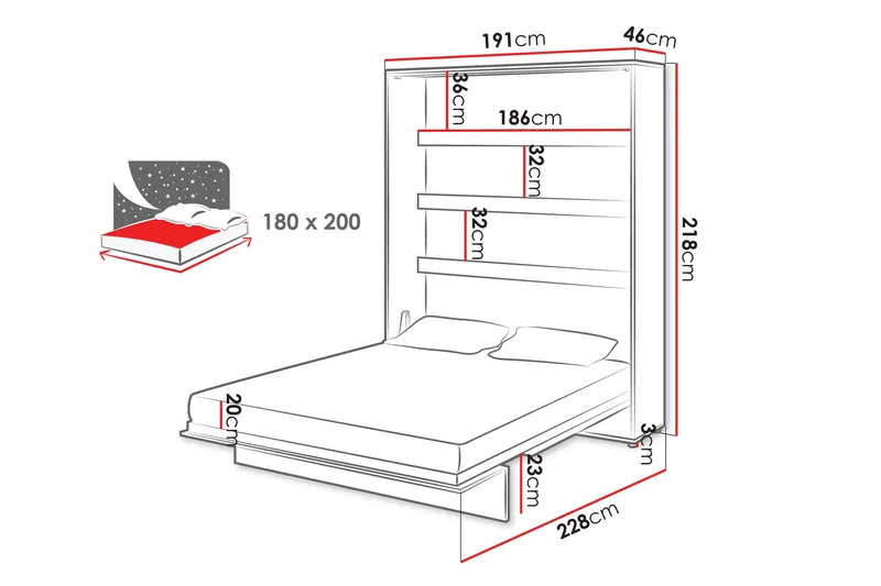 Rauk Sänkykaappi 191x228 cm - Valkoinen - Huonekalut - Sänky - Vierassänky & varavuode - Kaappisängyt