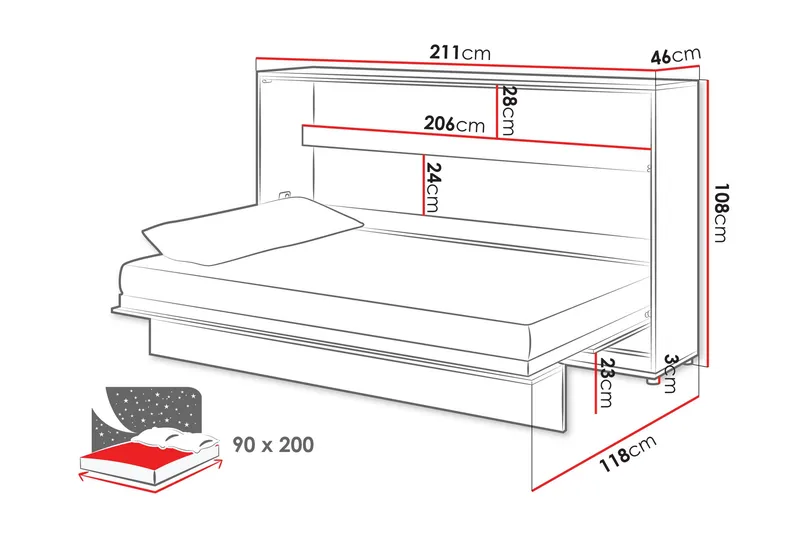 Rauk Sänkykaappi 211x118 cm - Valkoinen - Huonekalut - Sänky - Vierassänky & varavuode - Kaappisängyt