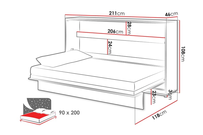 Rauk Sänkykaappi 211x118 cm - Valkoinen - Huonekalut - Sänky - Vierassänky & varavuode - Kaappisängyt
