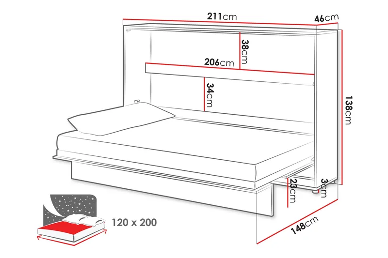Rauk Sänkykaappi 211x148 cm - Valkoinen - Huonekalut - Sänky - Vierassänky & varavuode - Kaappisängyt