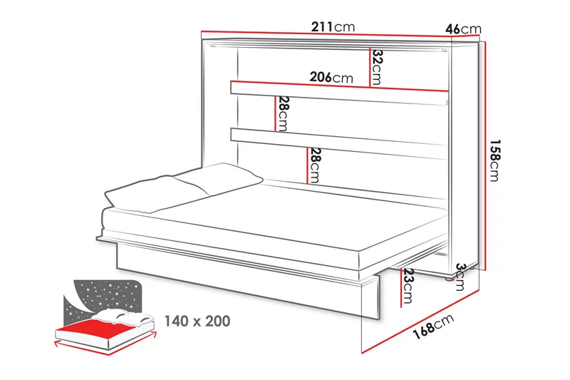 Rauk Sänkykaappi 211x168 cm - Valkoinen - Huonekalut - Sänky - Vierassänky & varavuode - Kaappisängyt