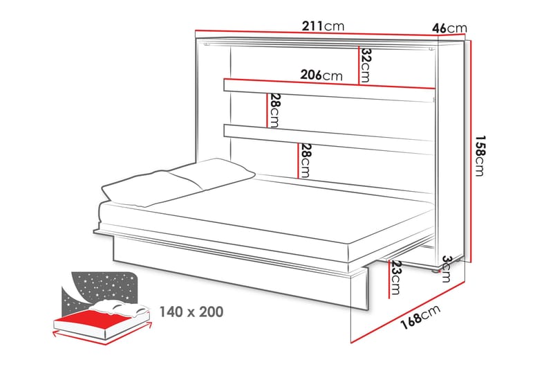 Rauk Sänkykaappi 211x168 cm - Valkoinen - Huonekalut - Sänky - Vierassänky & varavuode - Kaappisängyt