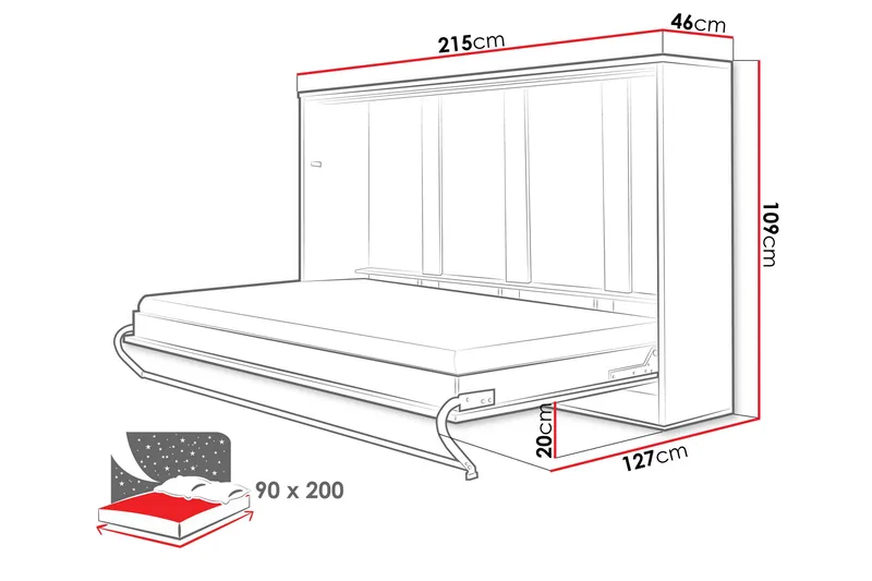 Rauk Yöpöytäkaappi 215x46 cm - Harmaa - Huonekalut - Sänky - Vierassänky & varavuode - Kaappisängyt