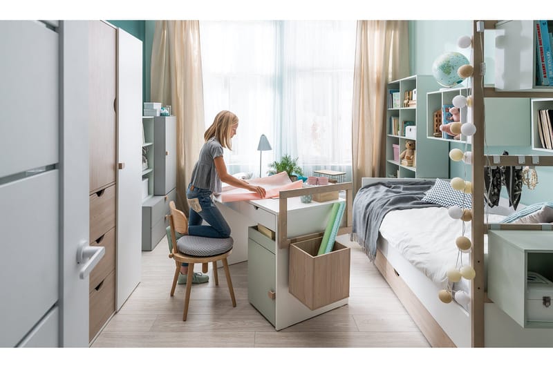 Sänky Stige lisävuoteella 90x200 cm Valkoinen/Puu/Luonnonvär - VOX - Huonekalut - Sänky - Vierassänky & varavuode - Ulosvedettävä sänky