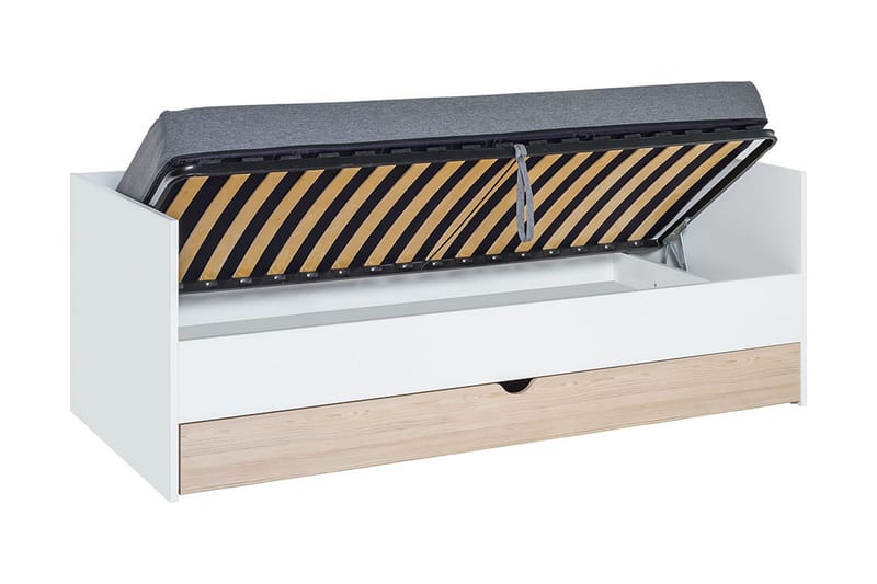 Sänky Stige lisävuoteella 90x200 cm Valkoinen/Puu/Luonnonvär - VOX - Huonekalut - Sänky - Vierassänky & varavuode - Ulosvedettävä sänky