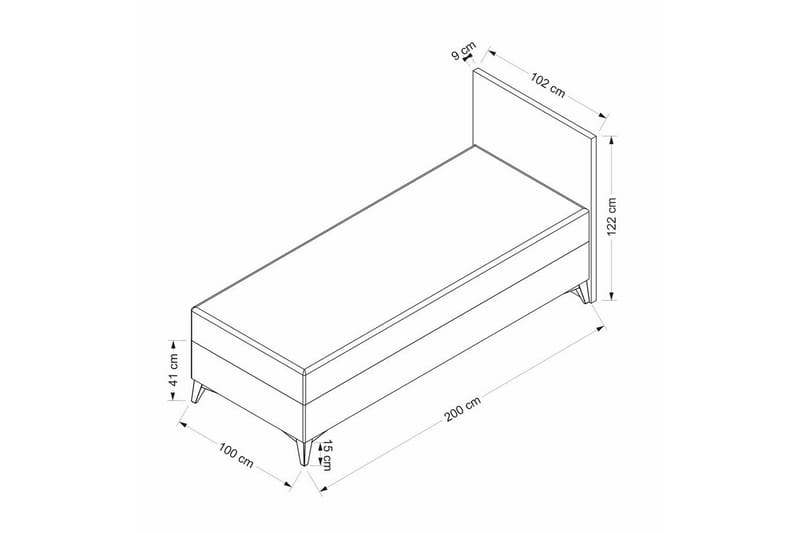Yhden hengen sängyn runko & sängynpääty Raikas Harmaa - 100 x 41 x 200 cm - Huonekalut - Sänky - Sänkykehikot & sängynrungot