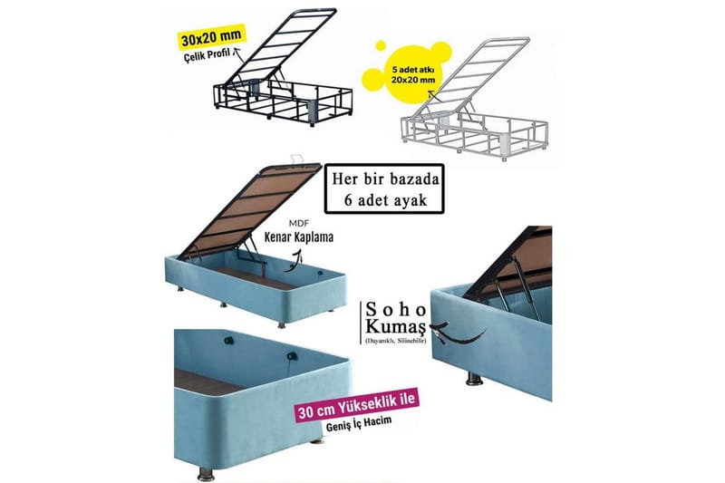 Yhden hengen sängyn runko Kodikas Yhden Hengen Vaaleansininen - 100 x 200 cm - Huonekalut - Sänky - Sänkykehikot & sängynrungot