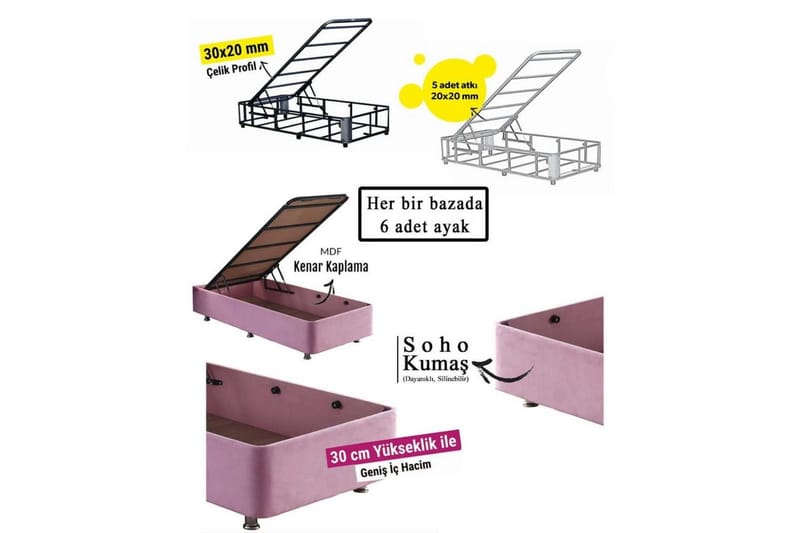 Yhden hengen sängyn runko Rasul Single Pnk - 120 x 200 cm - Huonekalut - Sänky - Sänkykehikot & sängynrungot