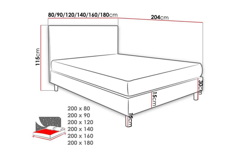 Jenkkisänky Lux 80x200 cm - Yhden hengen sängyt - Jenkkisängyt