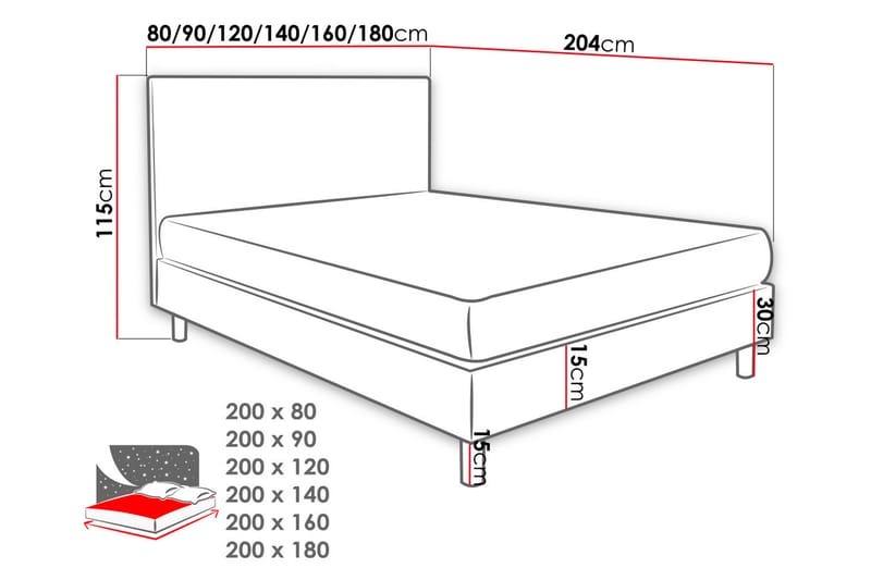 Jenkkisänky Lux 80x200 cm - Yhden hengen sängyt - Jenkkisängyt