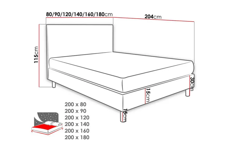 Jenkkisänky Lux 80x200 cm - Huonekalut - Sänky - Yhden hengen sängyt
