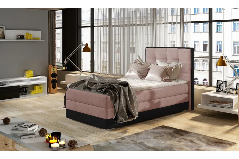 Säilytyssänky Konshens 90x200 cm Oikea - Roosa/Harmaa - Huonekalut - Sänky - Sängyt säilytystilalla