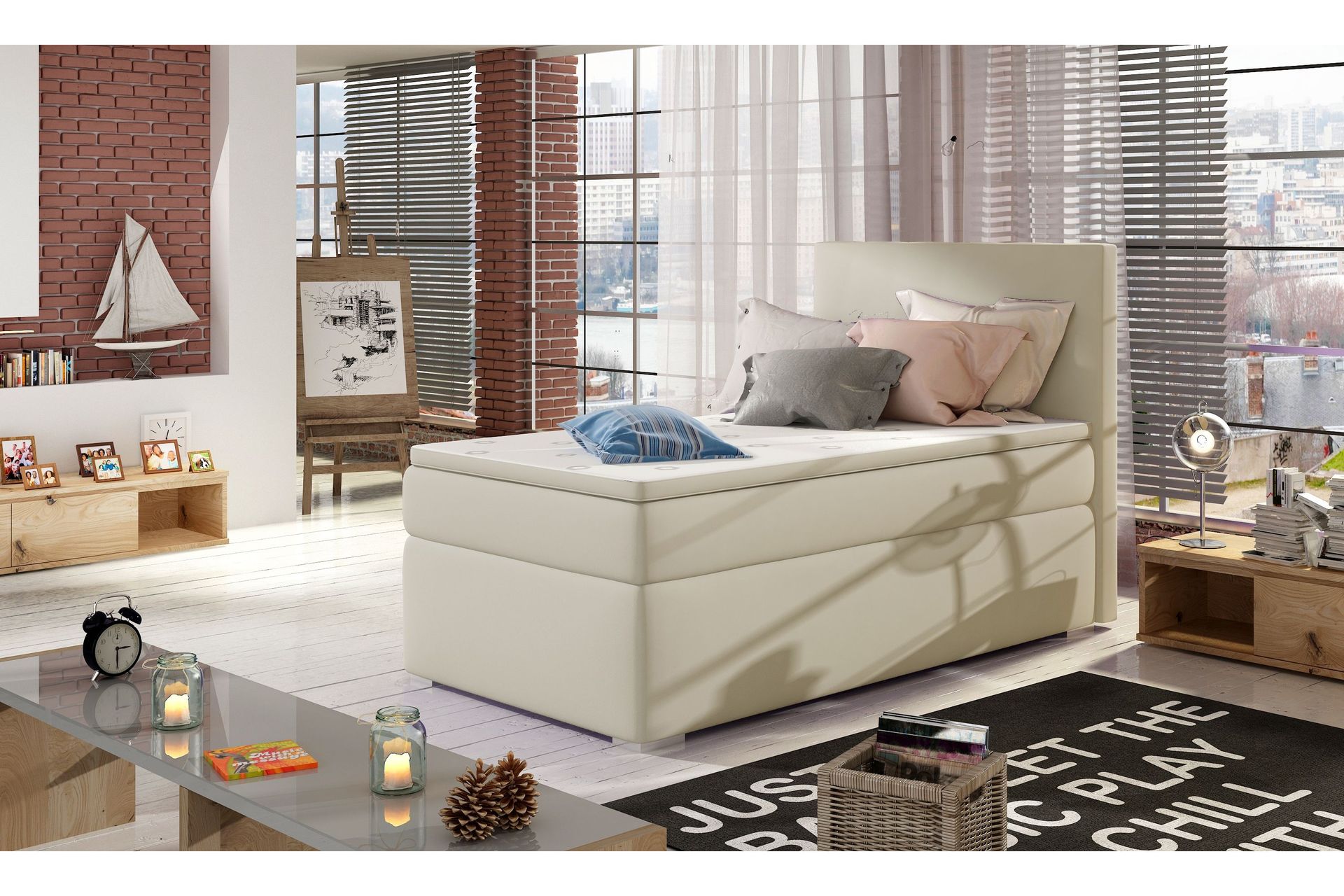 Säilytyssänky Ypas 90x200 cm Vasen - Beige - Huonekalut - Sänky - Sängyt säilytystilalla