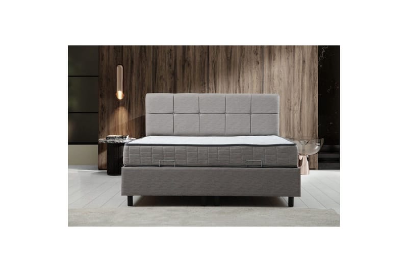 Yhden hengen patja, runko & sängynpääty Sudalmuni-setti Vaaleanharmaa - 120 x 114 x 200 cm - Huonekalut - Sänky - Sänkykehikot & sängynrungot