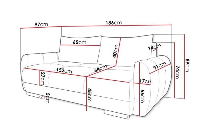 Simerly Sohva 3-istuttava - Harmaa - Huonekalut - Sohva - 3:n istuttava sohva