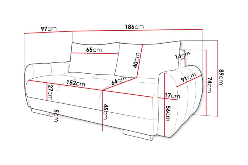 Simerly Sohva 3-istuttava - Oranssi - Huonekalut - Sohva - 3:n istuttava sohva