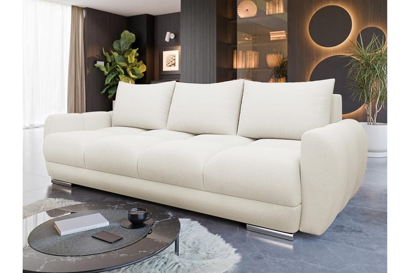 Simerly Sohva 3-istuttava Plyysi - Vaaleanharmaa - Huonekalut - Sohva - 3:n istuttava sohva