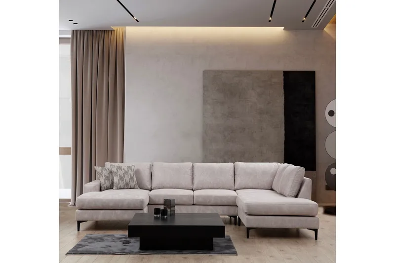 Svanabyn sohva divaanilla ja lepotuolilla 4-istuttava - Beige - Huonekalut - Sohva - U-Sohva