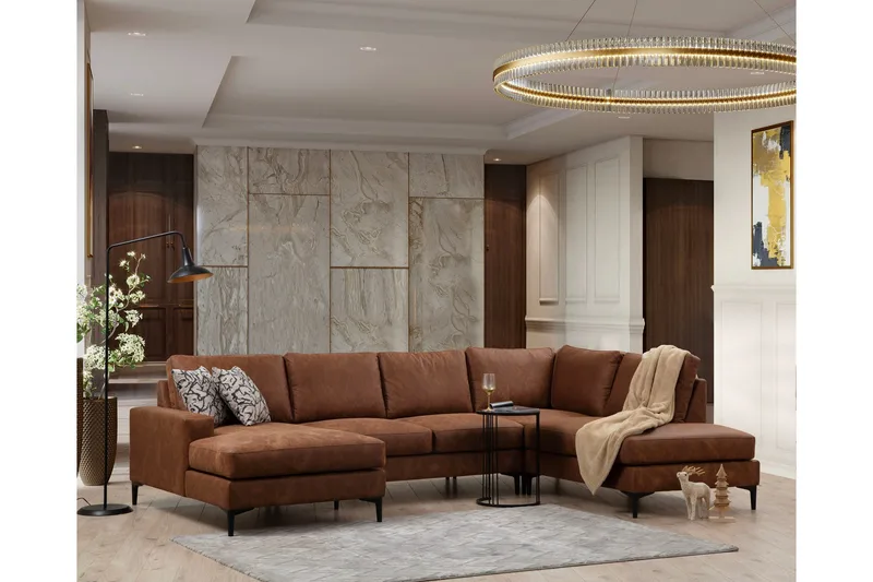 Svanabyn sohva divaanilla ja lepotuolilla 4-istuttava - Ruskea - Huonekalut - Sohva - U-Sohva