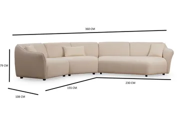 Damor kaareva sohva 4-istuttava - Beige - Huonekalut - Sohva - 4:n istuttava sohva
