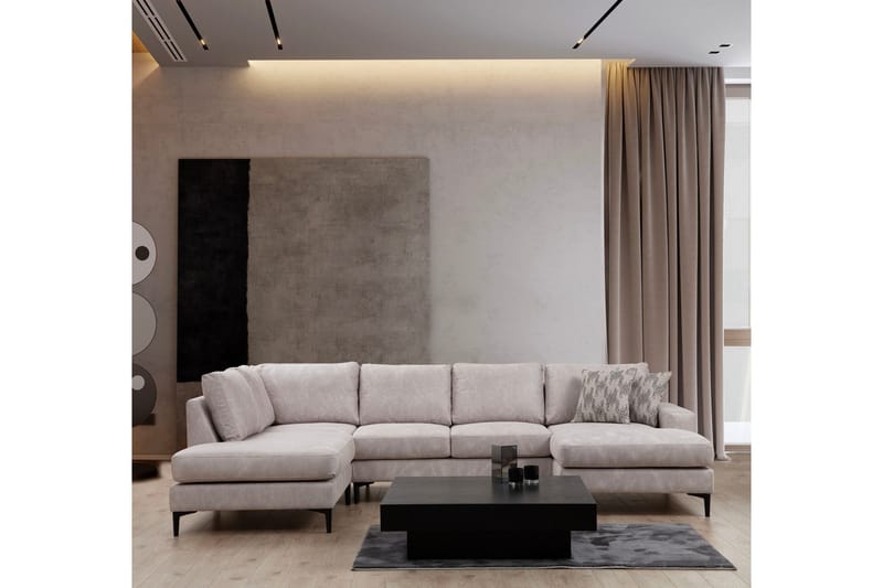 Svanabyn sohva divaanilla ja lepotuolilla 4-istuttava - Beige - Huonekalut - Sohva - U-Sohva