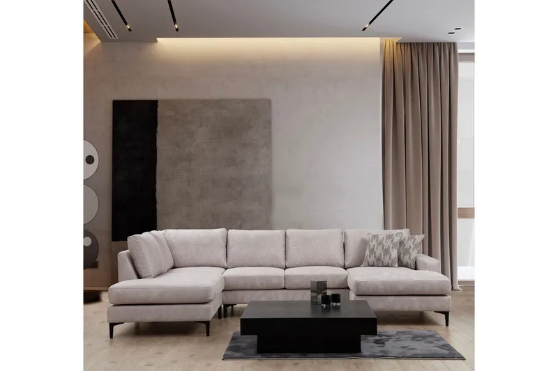 Svanabyn sohva divaanilla ja lepotuolilla 4-istuttava - Beige - Huonekalut - Sohva - U-Sohva