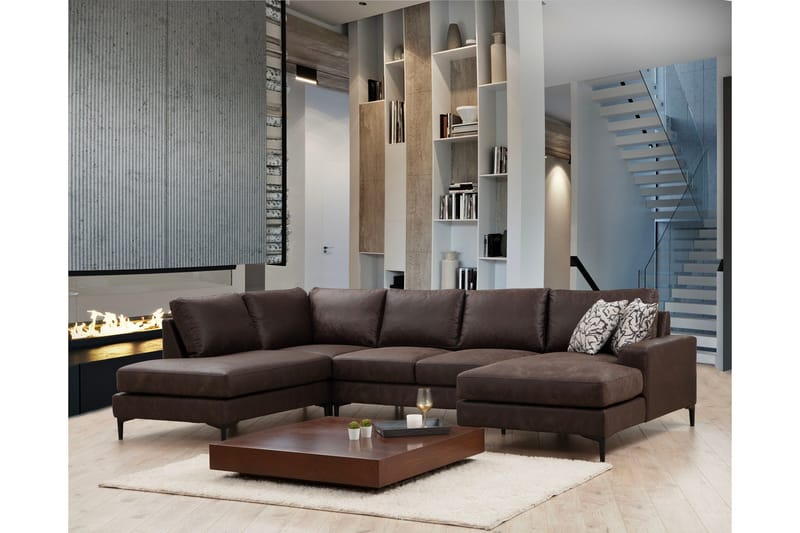 Svanabyn sohva divaanilla ja lepotuolilla 4-istuttava - Tummanruskea - Huonekalut - Sohva - U-Sohva