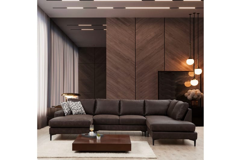 Svanabyn sohva divaanilla ja lepotuolilla 4-istuttava - Tummanruskea - Huonekalut - Sohva - U-Sohva