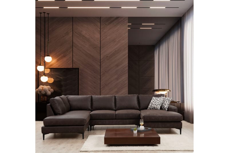 Svanabyn sohva divaanilla ja lepotuolilla 4-istuttava - Tummanruskea - Huonekalut - Sohva - U-Sohva