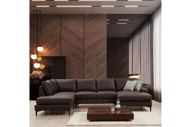 Svanabyn sohva divaanilla ja lepotuolilla 4-istuttava - Tummanruskea - Huonekalut - Sohva - U-Sohva