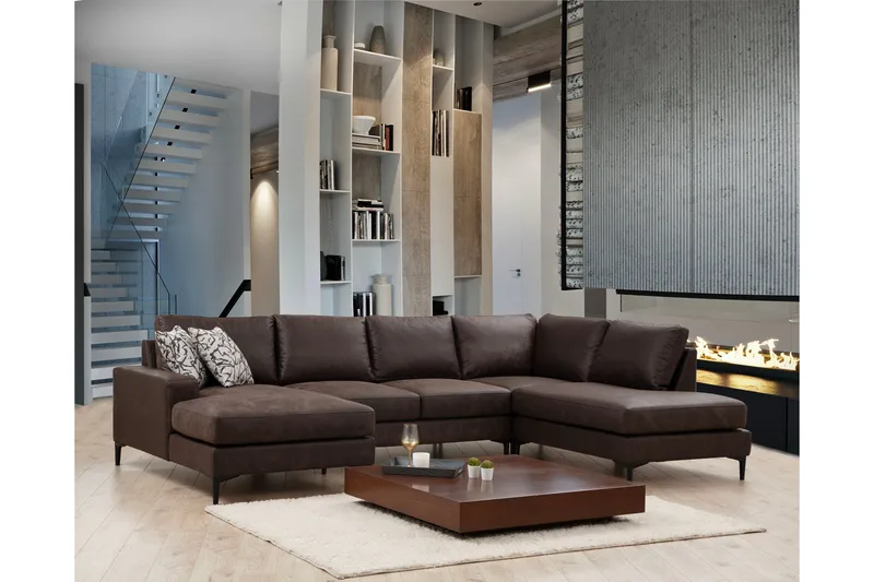 Svanabyn sohva divaanilla ja lepotuolilla 4-istuttava - Tummanruskea - Huonekalut - Sohva - U-Sohva