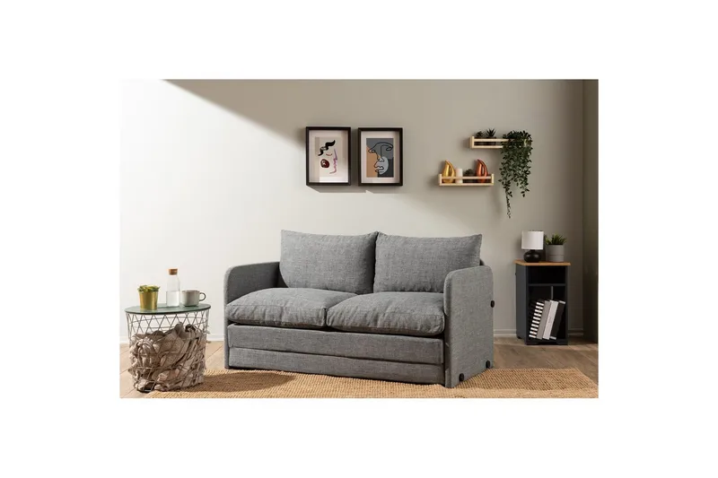 2-istuttava vuodesohva Rubby (148 x 70 x 66 cm) Vaaleanharmaa - Vaaleanharmaa - Huonekalut - Sohva - Vuodesohva