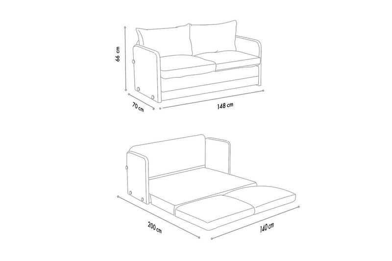 2-istuttava vuodesohva Rubby (148 x 70 x 66 cm) Vaaleanharmaa - Vaaleanharmaa - Huonekalut - Sohva - Vuodesohva