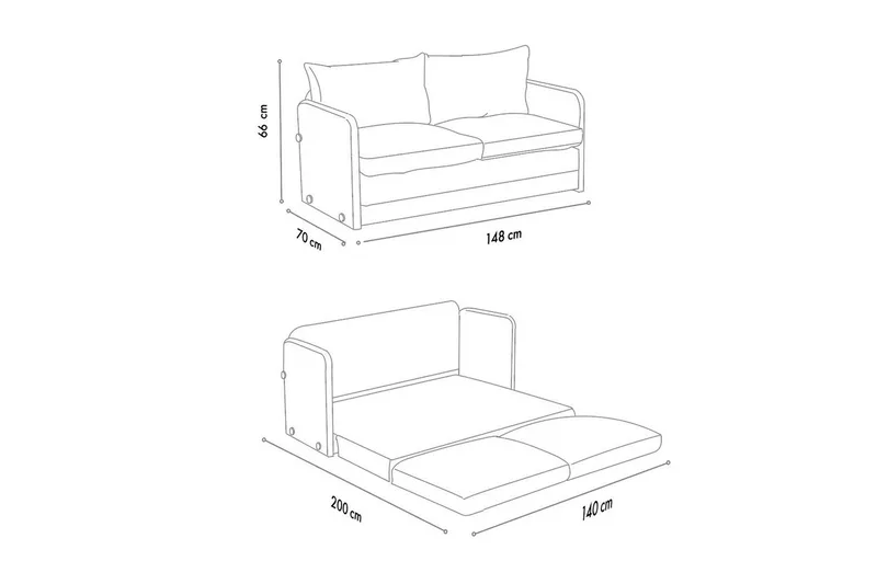 2-istuttava vuodesohva Rubby (148 x 70 x 66 cm) Vaaleanharmaa - Vaaleanharmaa - Huonekalut - Sohva - Vuodesohva