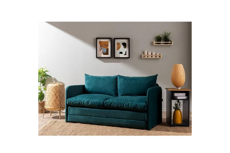 2-istuttava vuodesohva Rubby (148 x 70 x 66 cm) Petroli vihreä - Petroli vihreä - Huonekalut - Sohva - Vuodesohva